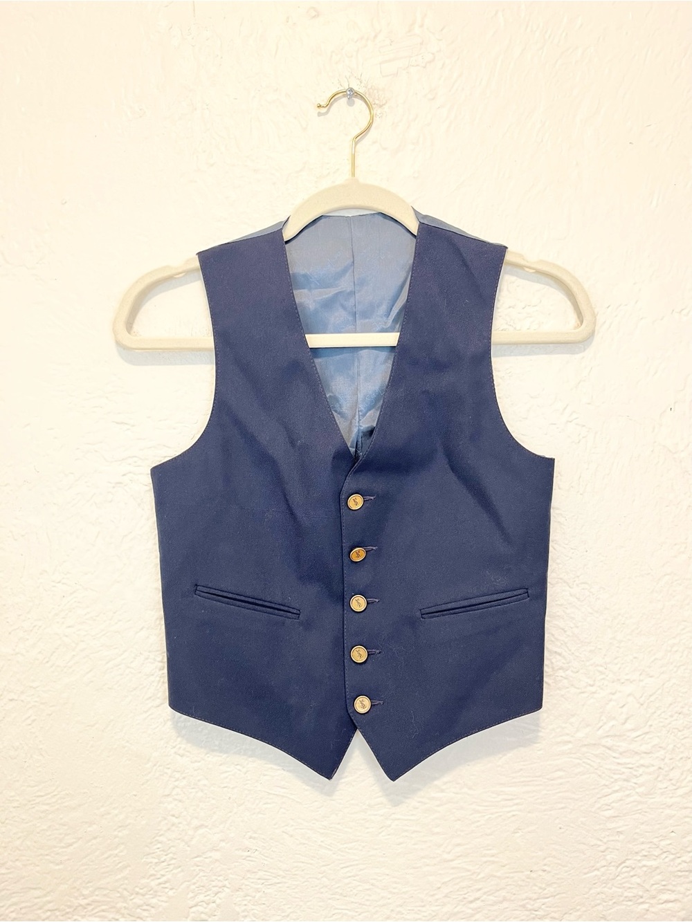Vintage Yves Saint Laurent YSL Vest Navy Blue Brass Buttons XS Extra Small - Picture 2 of 14